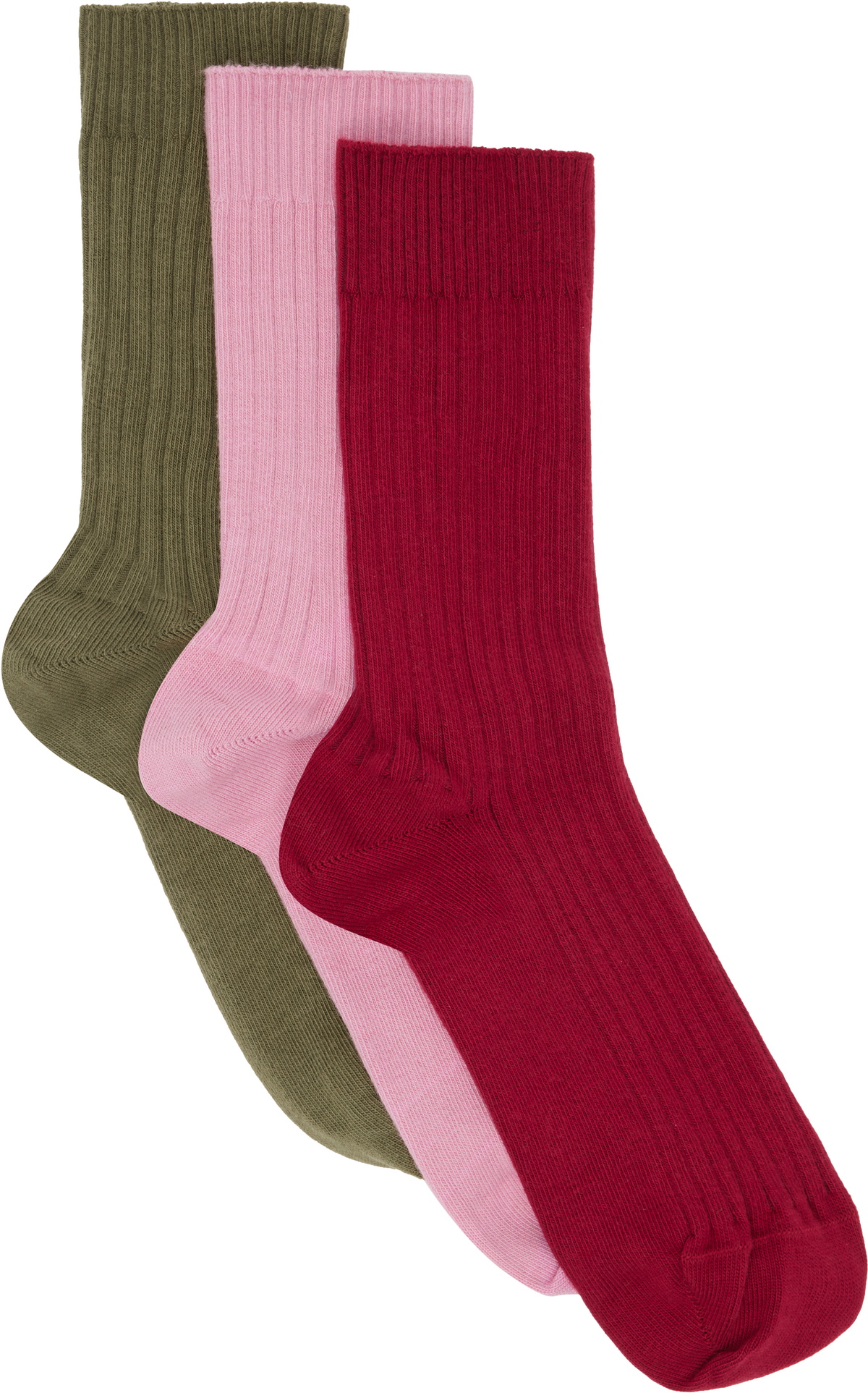 Baserange Three-Pack Multicolor Organic Cotton Rib Overankle Socks