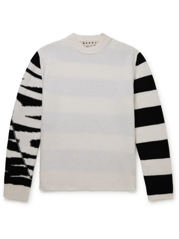 Photo: MARNI - Striped Logo-Intarsia Wool Sweater - White