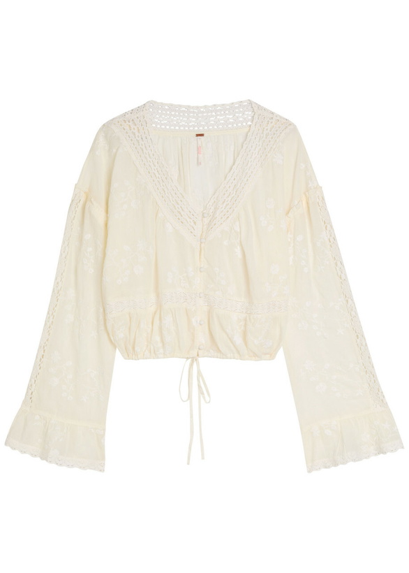Photo: Free People Sweet Love Floral-embroidered Cotton Blouse Cream