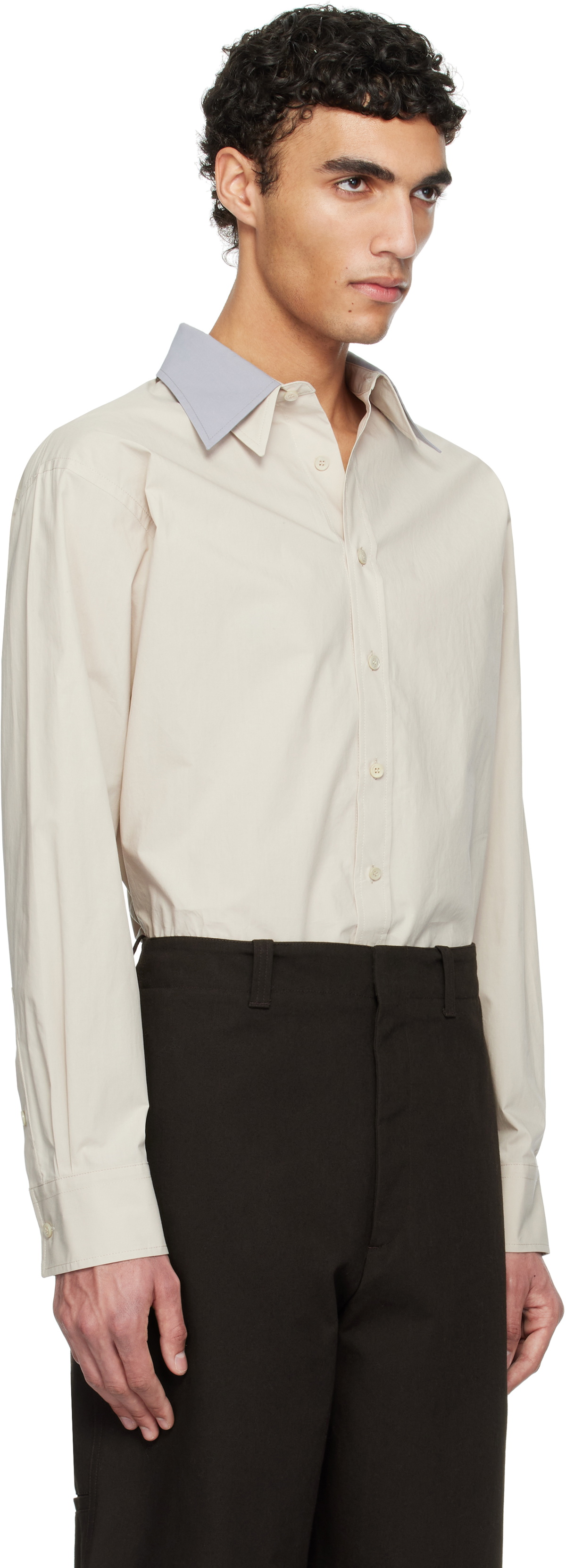 RECTO Beige Contrast Double Collar Shirt