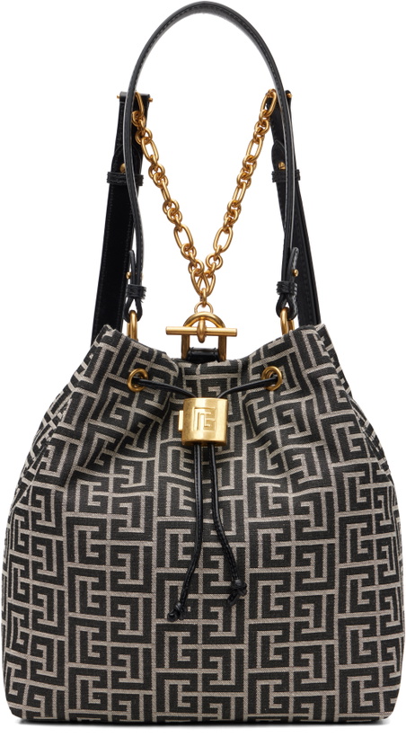 Photo: BALMAIN Black & Gray Pulse Monogram Jacquard Backpack