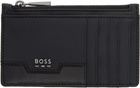BOSS Black Textured Faux-Leather Card Holder