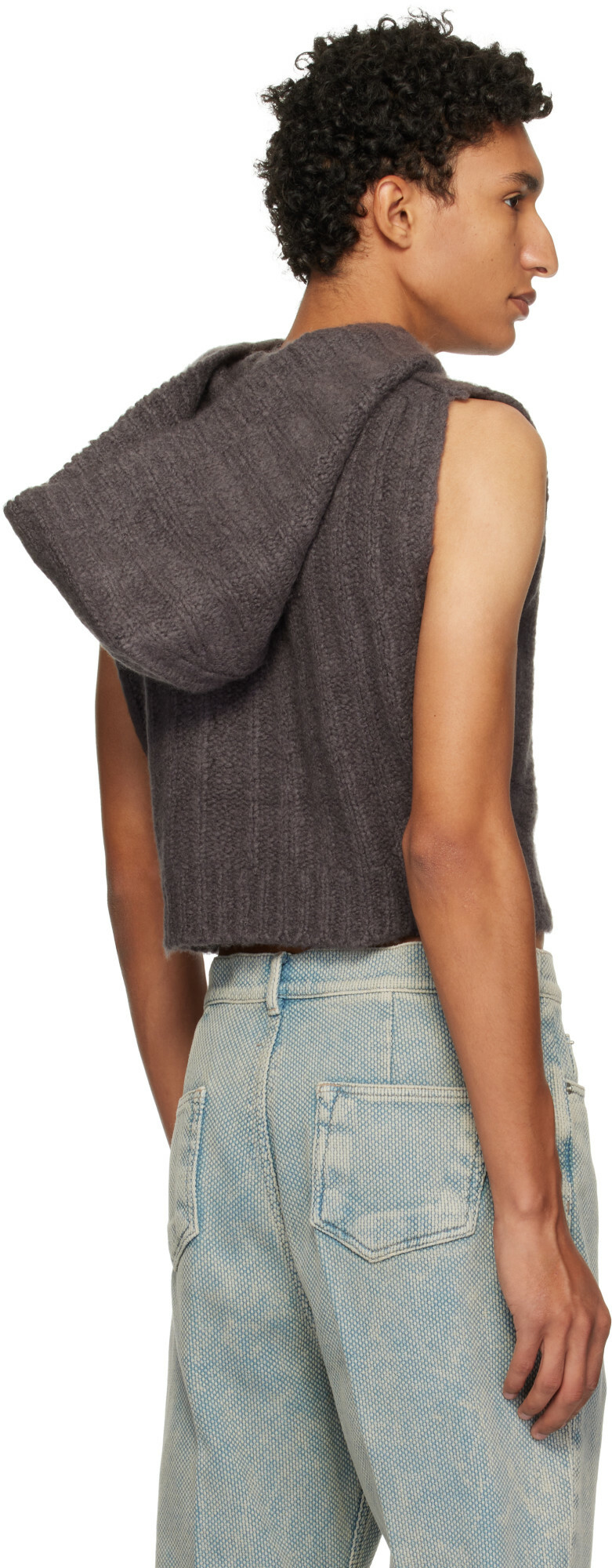 Rick Owens Gray Tower Cropped Hooded Tank Top