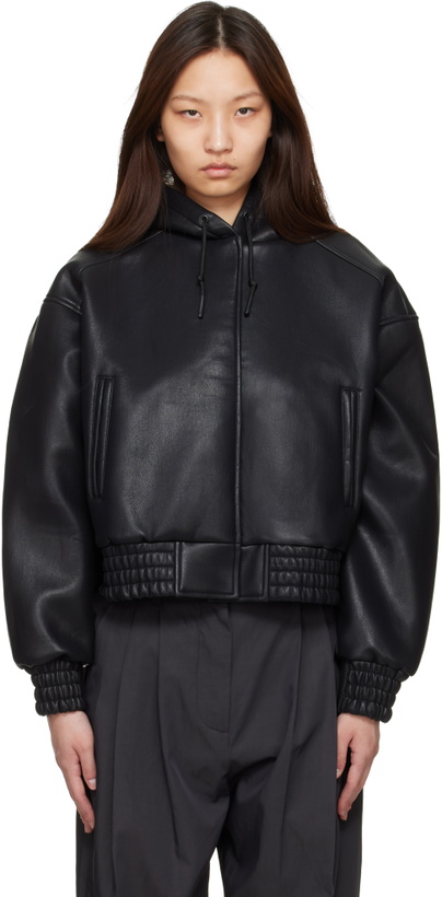 Photo: The Frankie Shop Black Jackson Bonded Faux-Leather Bomber Jacket