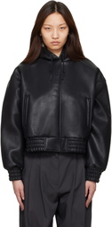 The Frankie Shop Black Jackson Bonded Faux-Leather Bomber Jacket