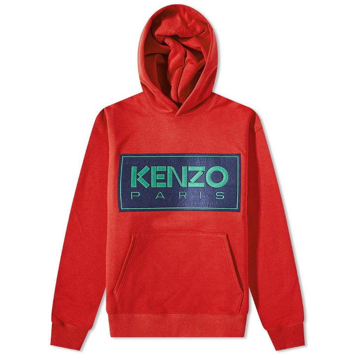 Photo: KENZO Paris Men's Kenzo Box Logo Popover Hoody in Medium Red