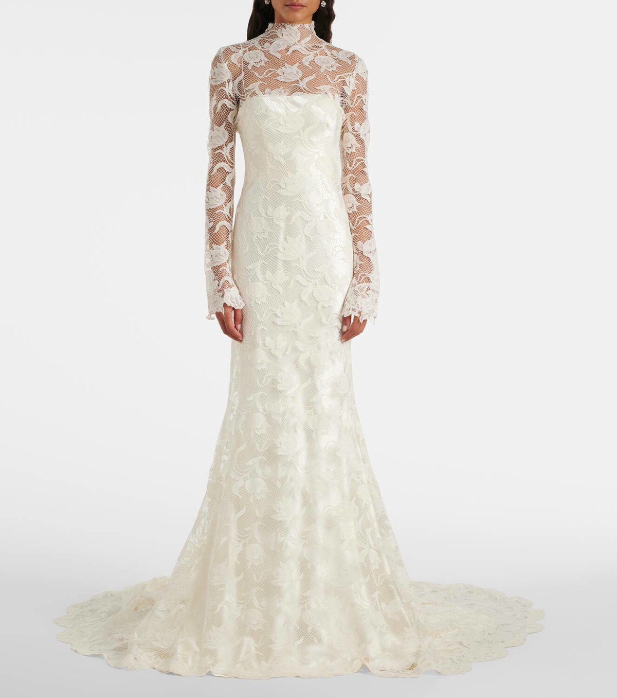 Danielle Frankel Bridal Adena floral lace-trimmed wool and silk gown