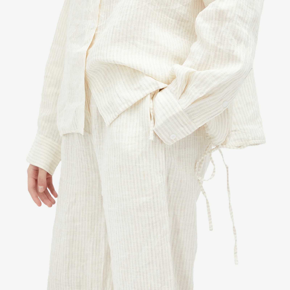 Deiji Studios Women's Linen Stripe Tie Split Set in Linen Story Stripe