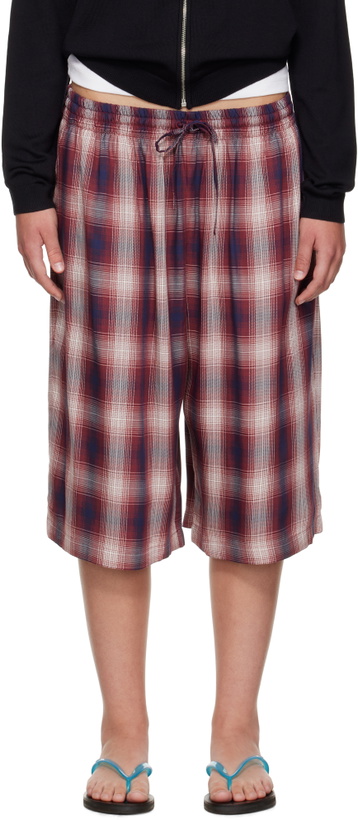 Photo: Acne Studios Red & Navy Check Shorts