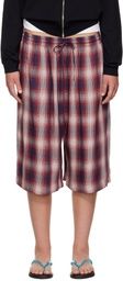 Acne Studios Red & Navy Check Shorts