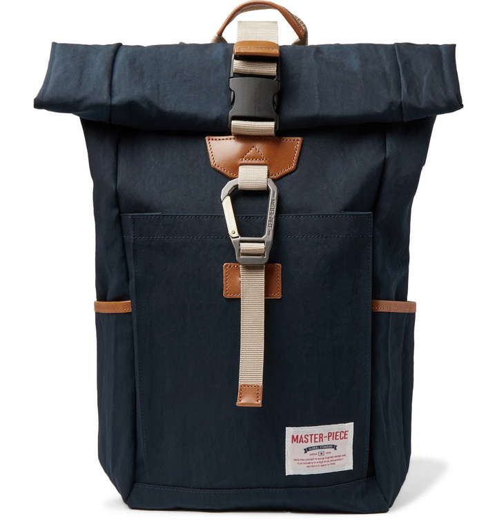 Photo: Master-Piece - Leather-Trimmed Nylon-Twill Backpack - Blue