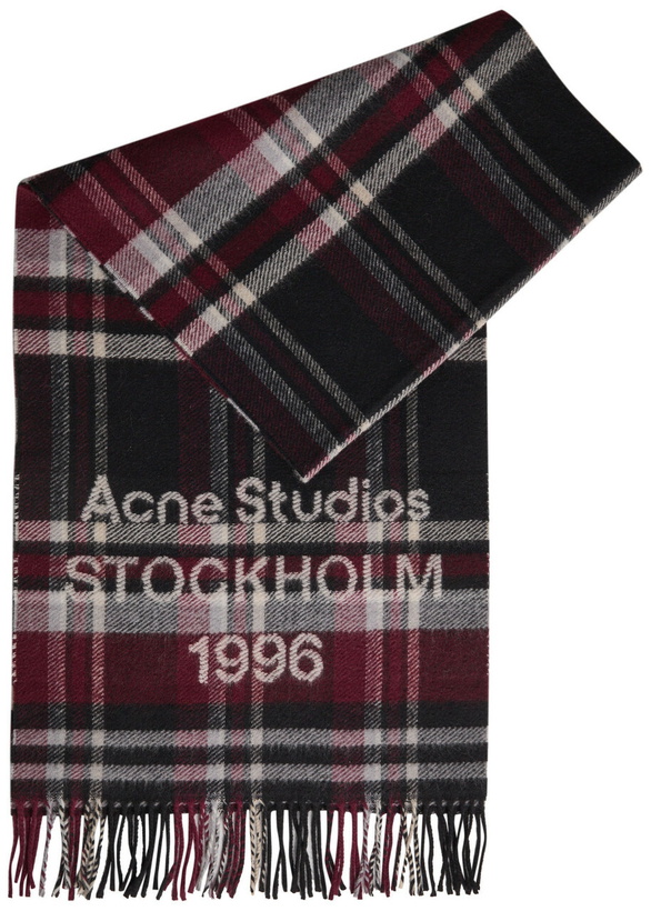 Photo: Acne Studios Logo-intarsia Checked Wool-blend Scarf - Black - One Size