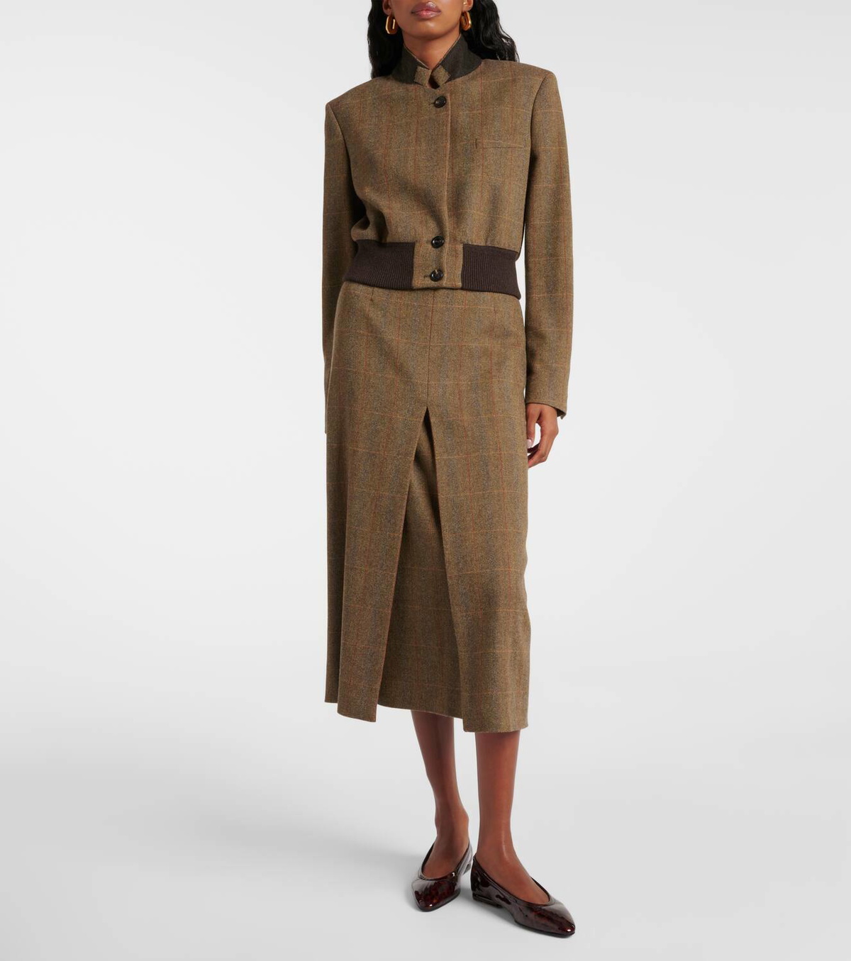 Loro Piana Checked wool and cashmere midi skirt Loro Piana