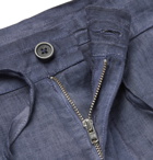 120% - Linen Drawstring Trousers - Blue