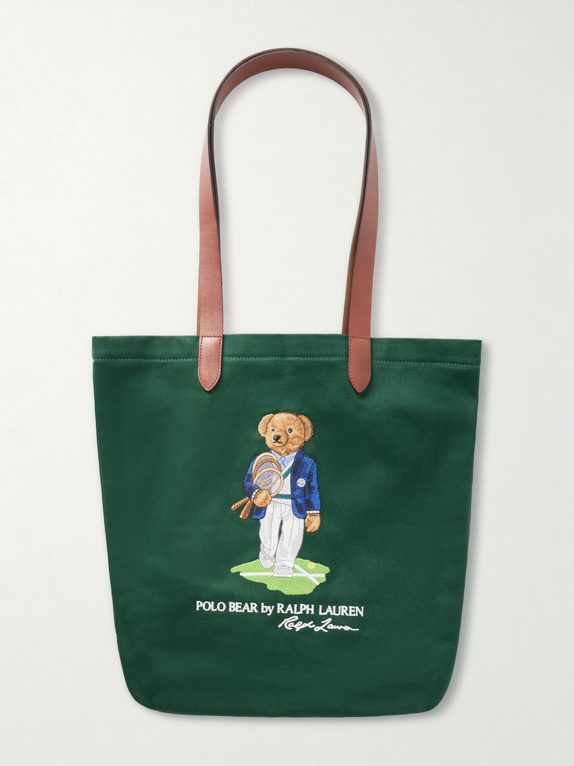 Polo Ralph Lauren - <ul> <li>Wimbledon Embroidered Leather-Trim Medium Cotton Tote Bag</li> </ul>