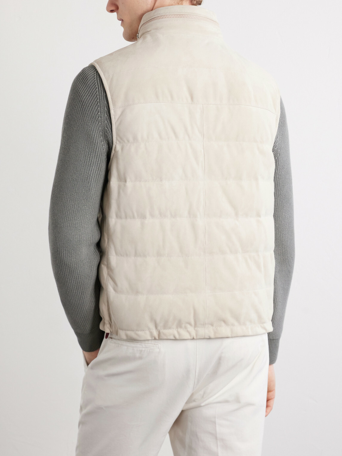 Brunello Cucinelli - Hooded Suede Down Gilet - Neutrals