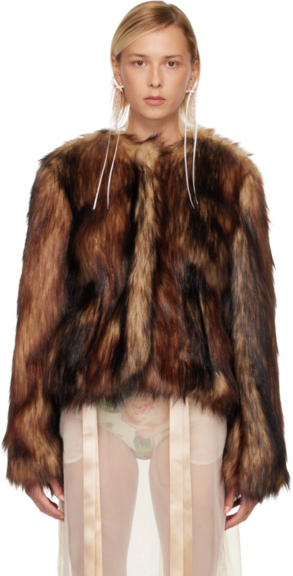 Photo: Simone Rocha Brown Sculpted Faux Fur Fray Jacket