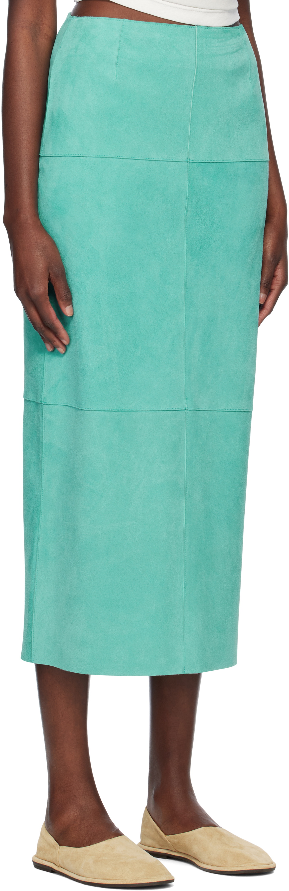 AURALEE Blue Lamb Suede Midi Skirt