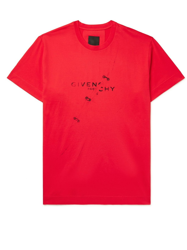 Photo: GIVENCHY - Oversized Logo-Print Cotton-Jersey T-Shirt - Red
