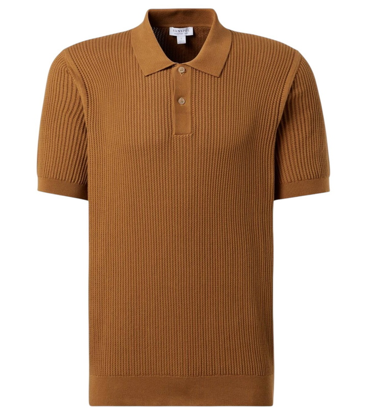 Photo: Sunspel Ribbed-knit cotton polo shirt