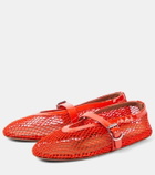 Alaïa Leather-trimmed fishnet ballet flats