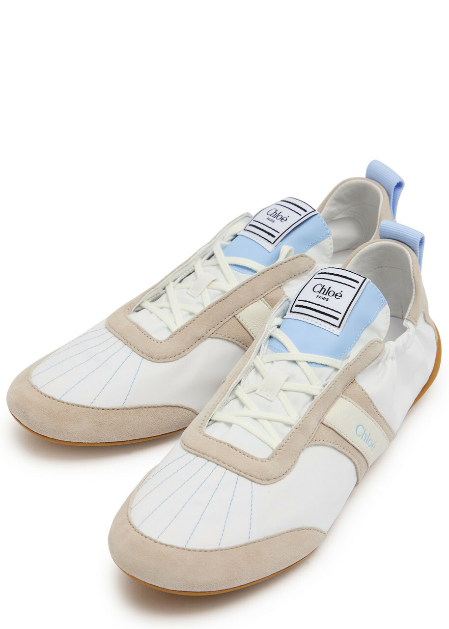 Chloe Kick Panelled Nylon Sneakers White And Blue