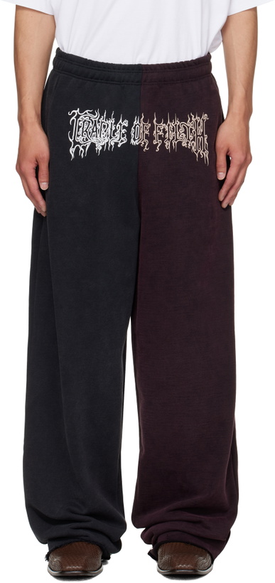 Photo: VETEMENTS Black & Burgundy Cradle of Filth Cut-Up Baggy Sweatpants