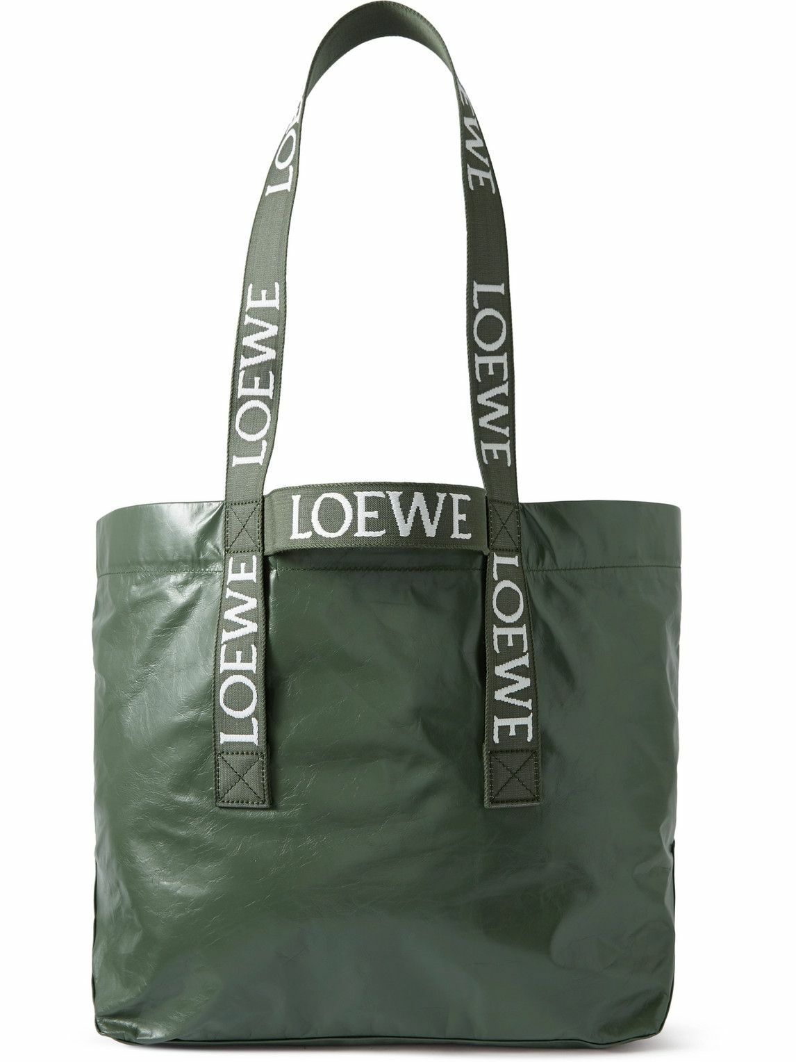 LOEWE - Webbing-Trimmed Crinkled-Leather Tote Bag Loewe