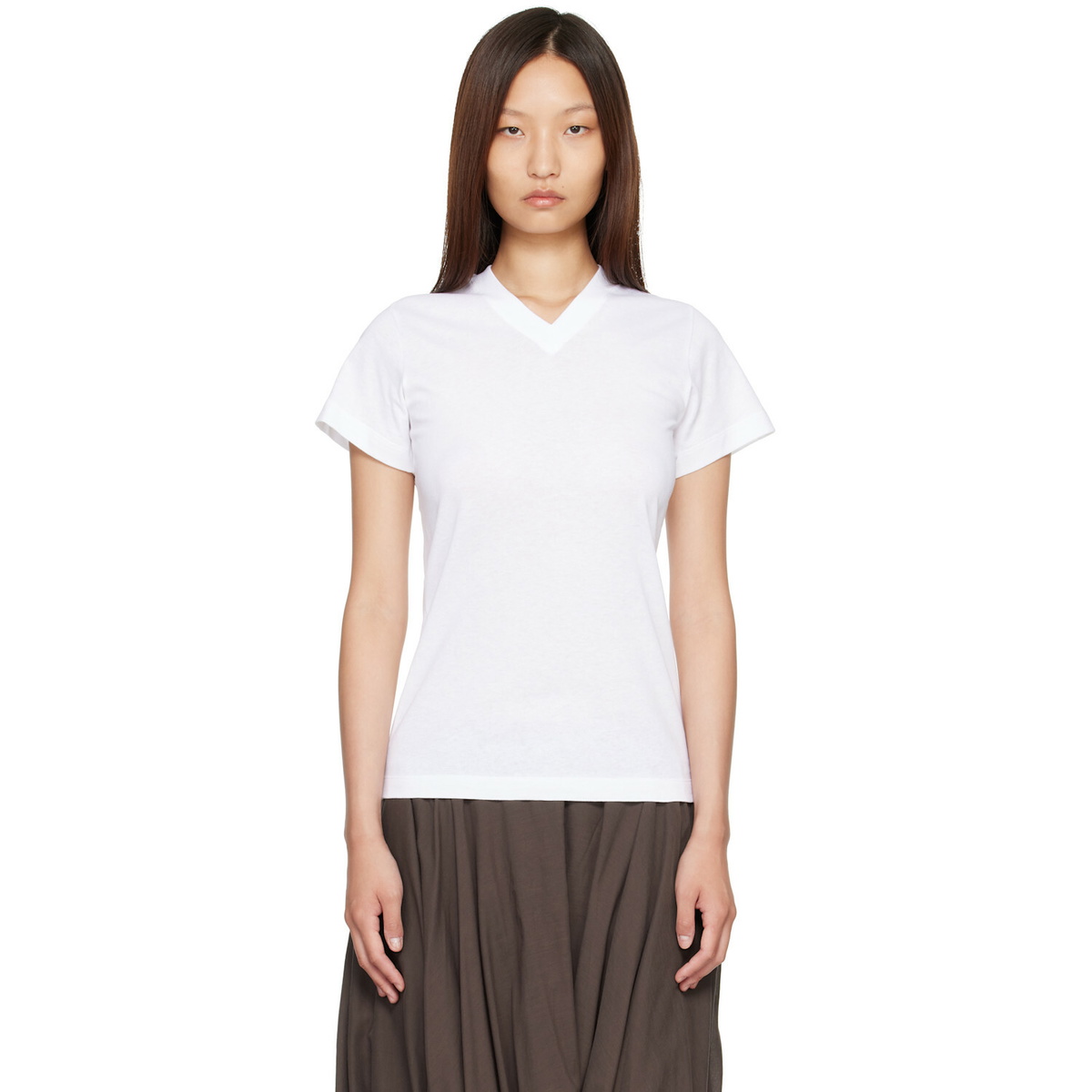 TOTEME White Wide-Ribbed V-Neck T-shirt