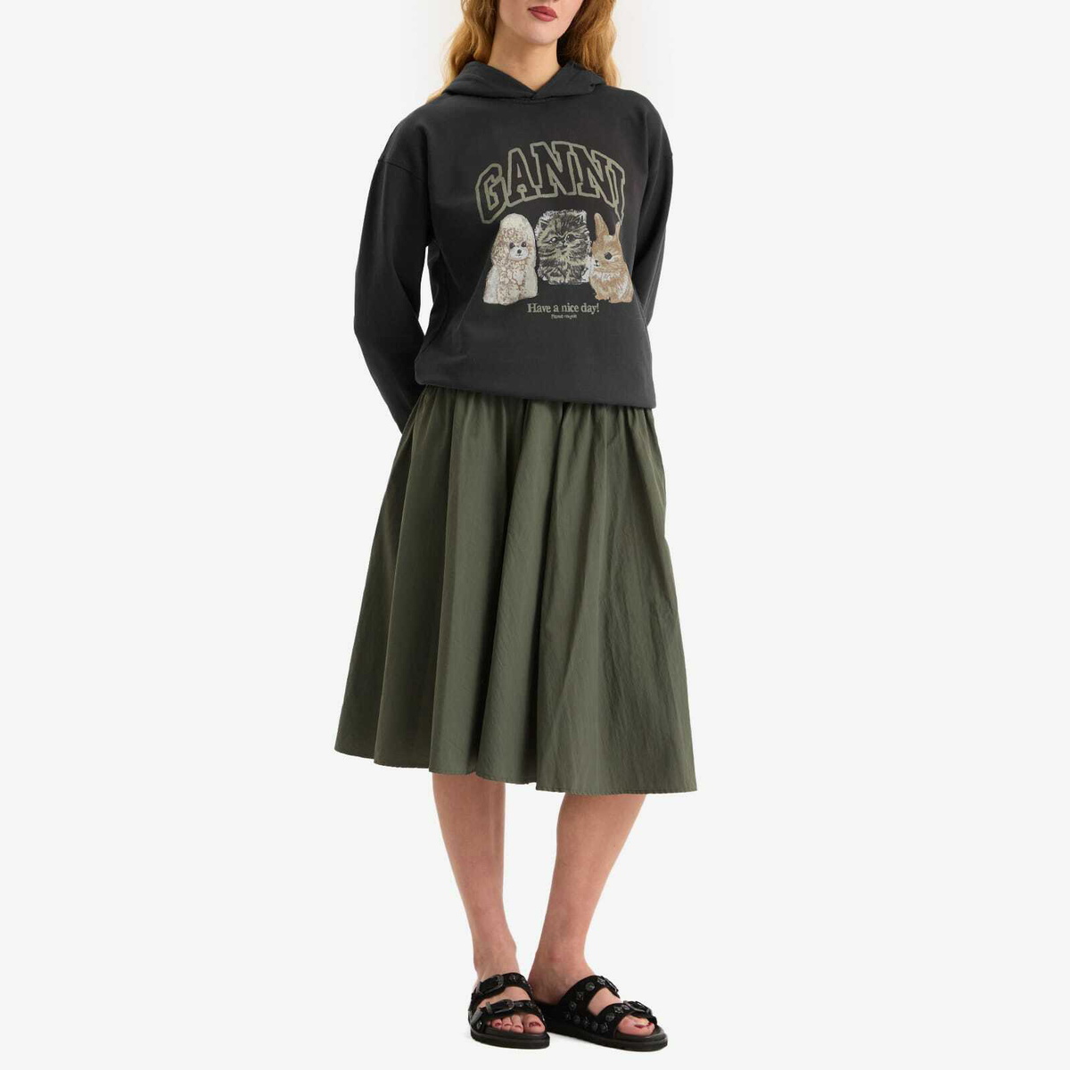 GANNI Women's Isoli Oversize Animals Crop Hoodie in Phantom