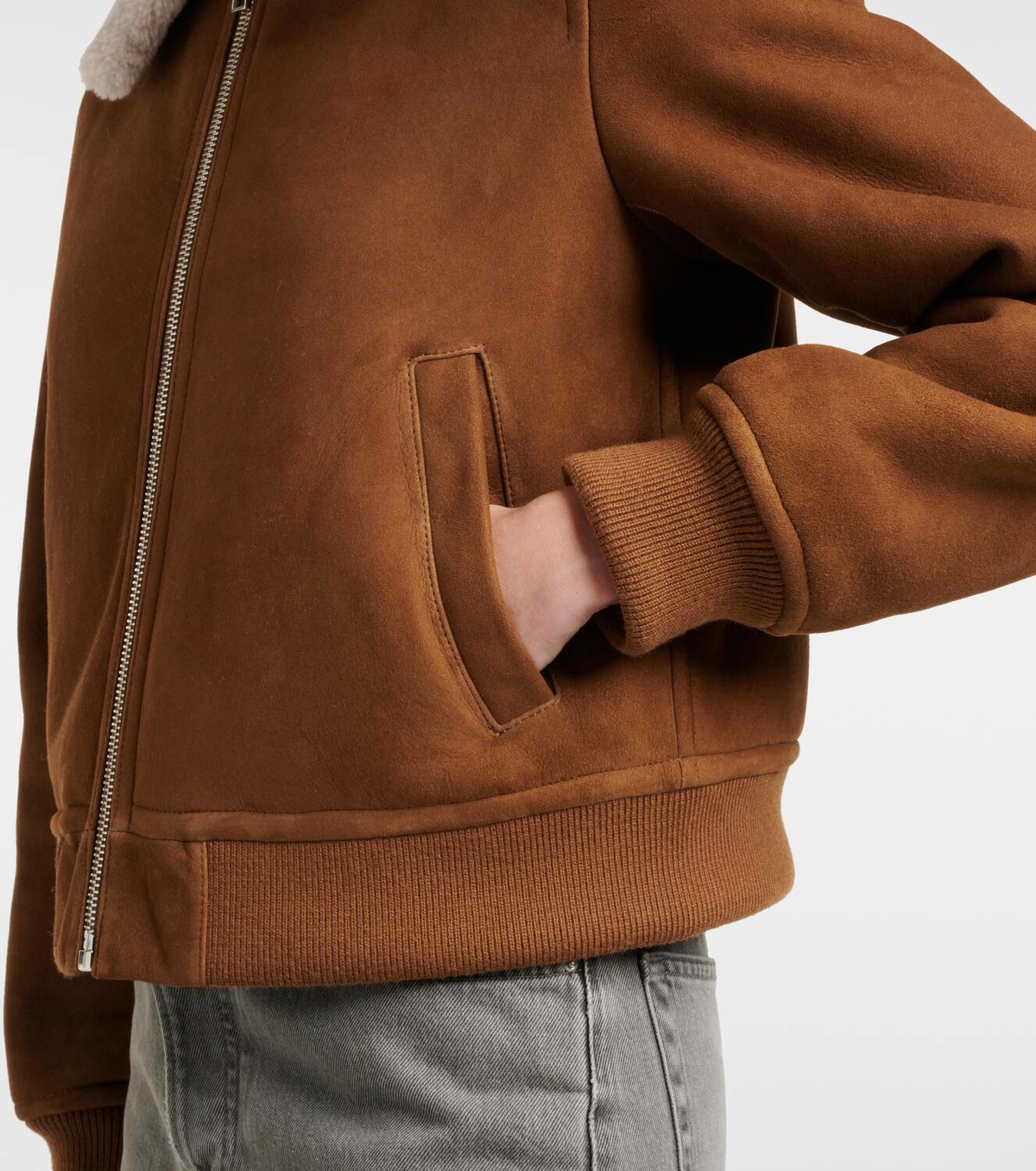 Yves Salomon Shearling-trimmed suede bomber jacket