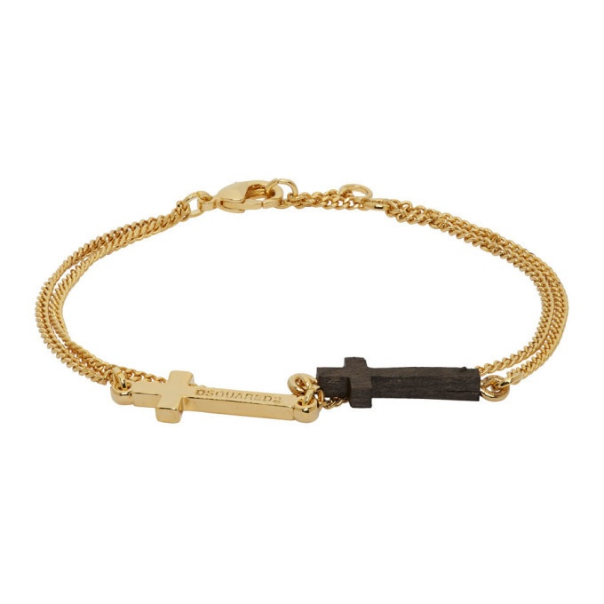 Photo: Dsquared2 Gold and Wood Double Cross Bracelet