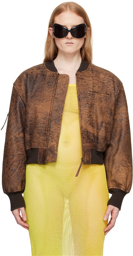 Photo: Acne Studios Brown Cropped Leather Bomber Jacket