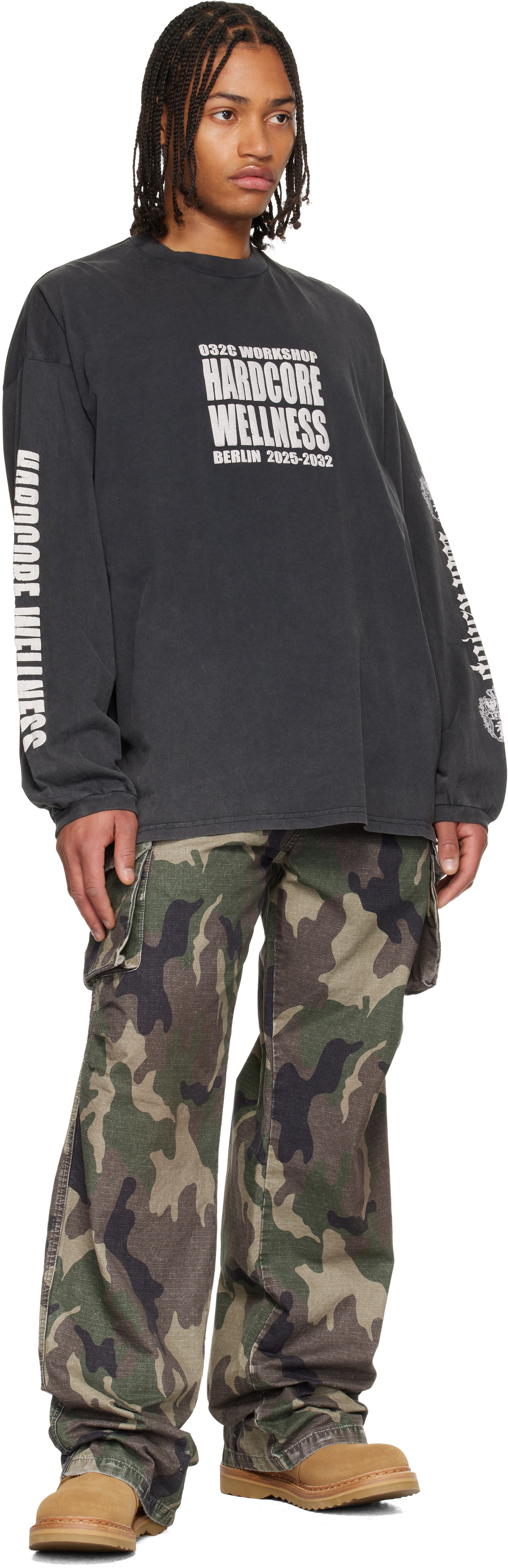 032c Black Hardcore Wellness Oversized Longsleeve T-shirt