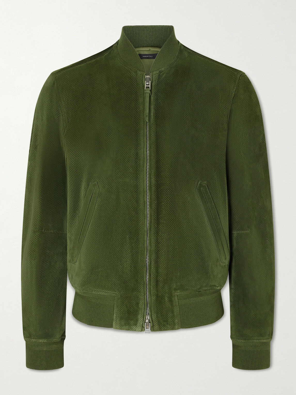 TOM FORD - Perforated Suede Bomber Jacket - Green