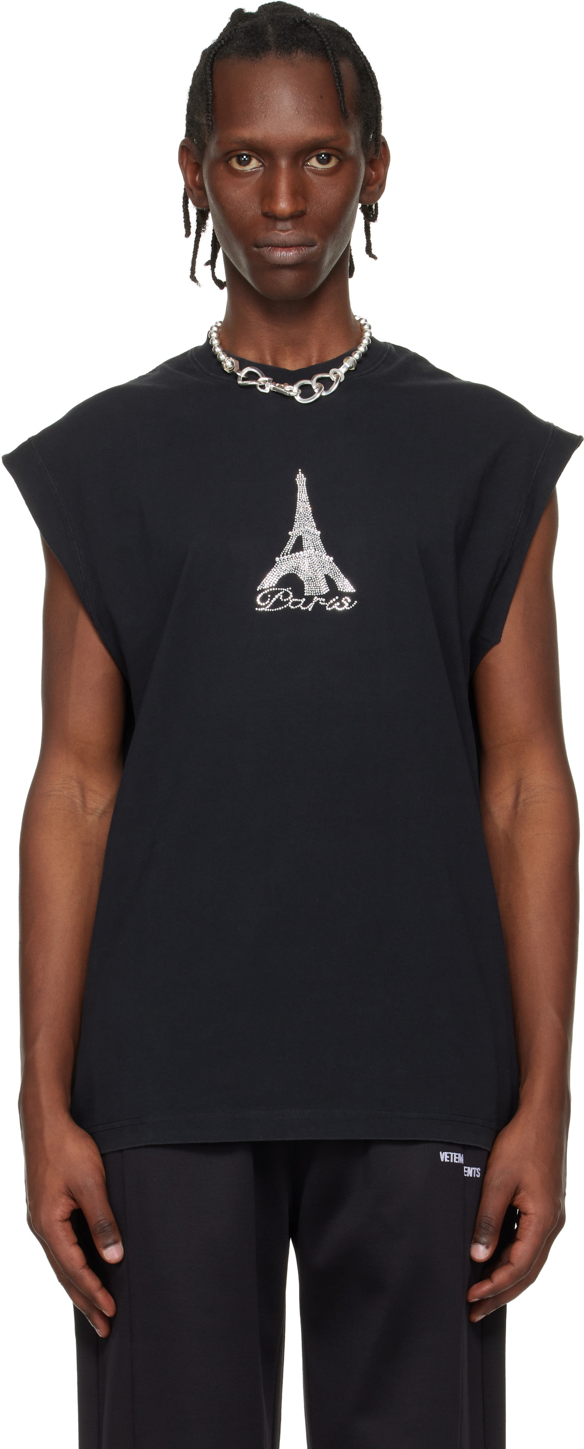 VETEMENTS Black Crystal 'Paris' Sleeveless Top