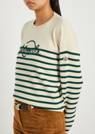 Moncler Striped Logo-embroidered Wool Jumper Beige