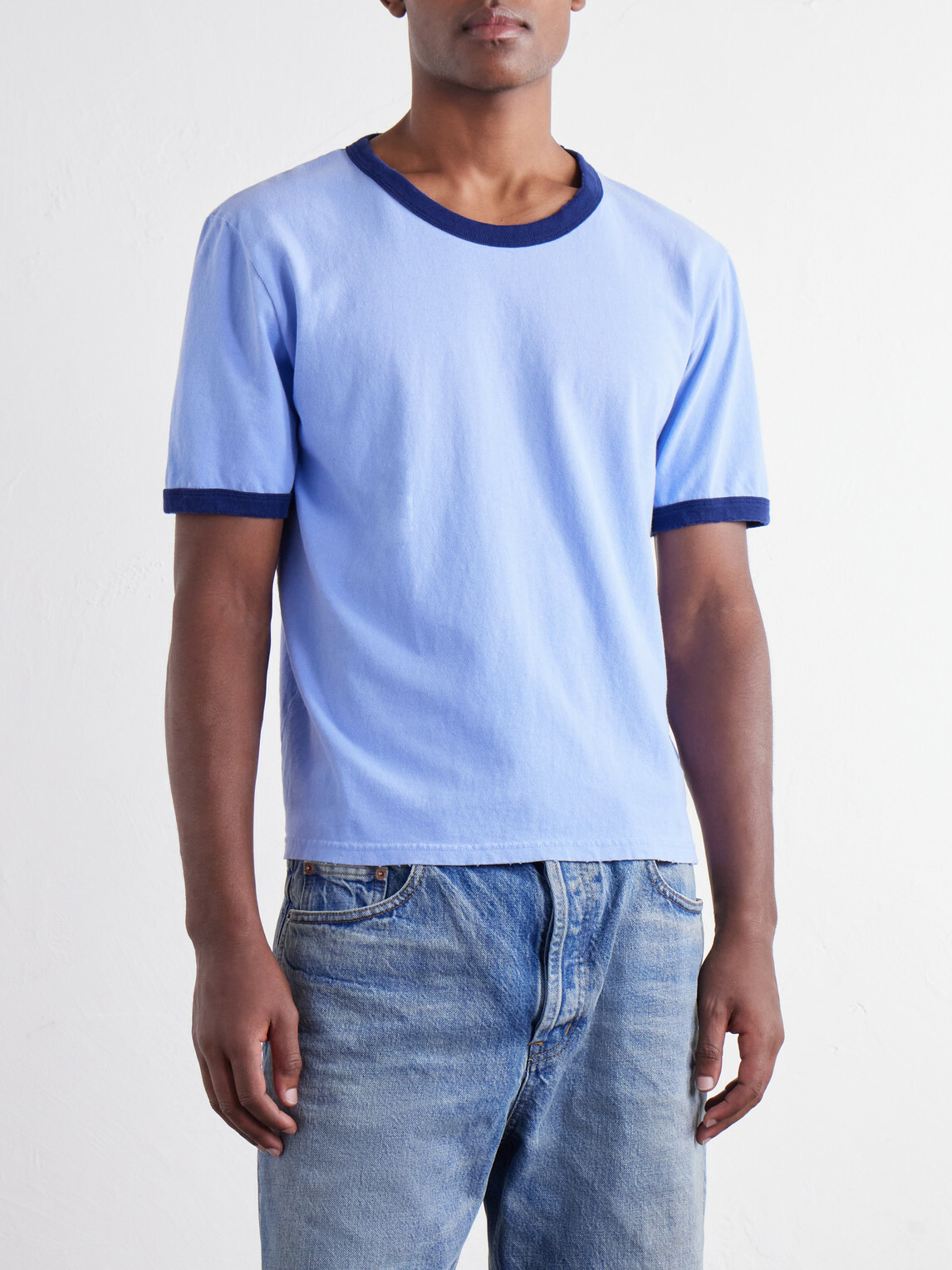 Husbands - Distressed Cotton-Jersey T-Shirt - Blue