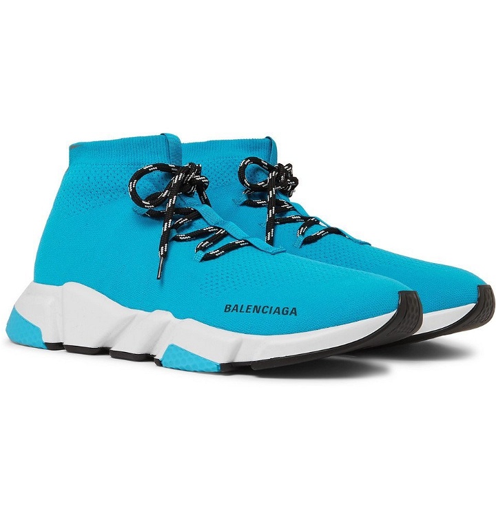 Photo: Balenciaga - Speed Stretch-Knit Sneakers - Light blue