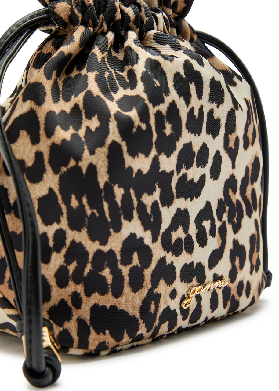 Ganni Leopard-print Nylon Pouch - Brown - One Size