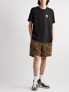AMIRI - Wide-Leg Leather-Trimmed Leopard-Print Fleece Shorts - Brown