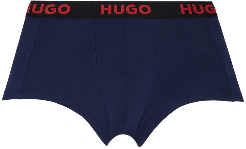 Hugo Three-Pack Black Jacquard-Logo Boxers