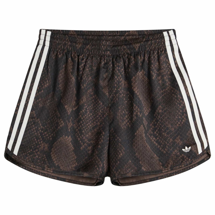 Photo: Adidas Women's Satin Shorts in Earth Strata/Aurora Coffee