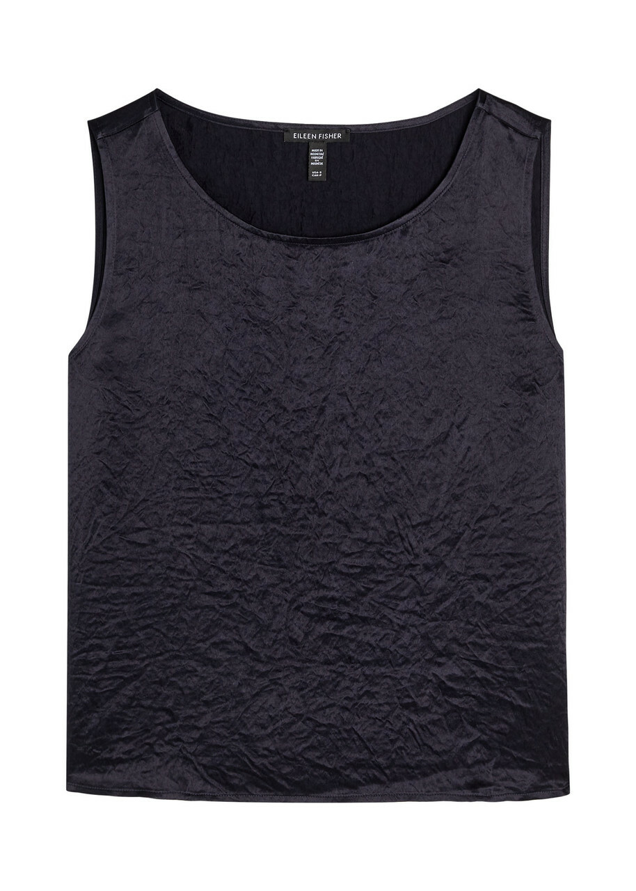 Eileen Fisher Crinkled Satin top Dark Blue