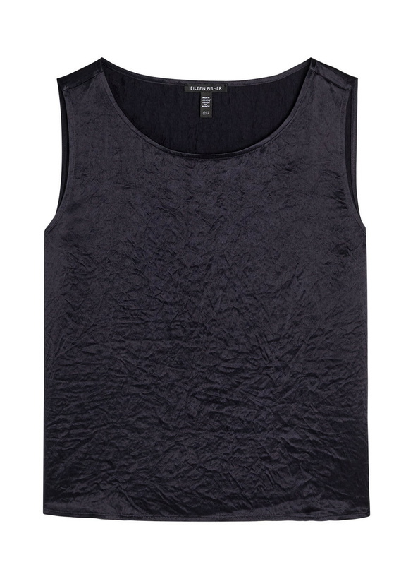 Photo: Eileen Fisher Crinkled Satin top Dark Blue