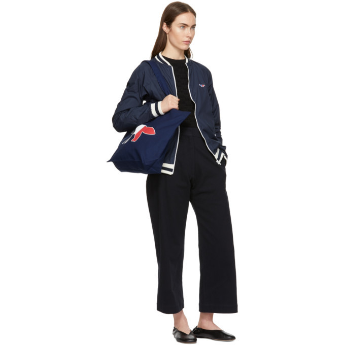 Maison Kitsune Navy Tricolor Fox Patch Bomber Jacket Maison Kitsune