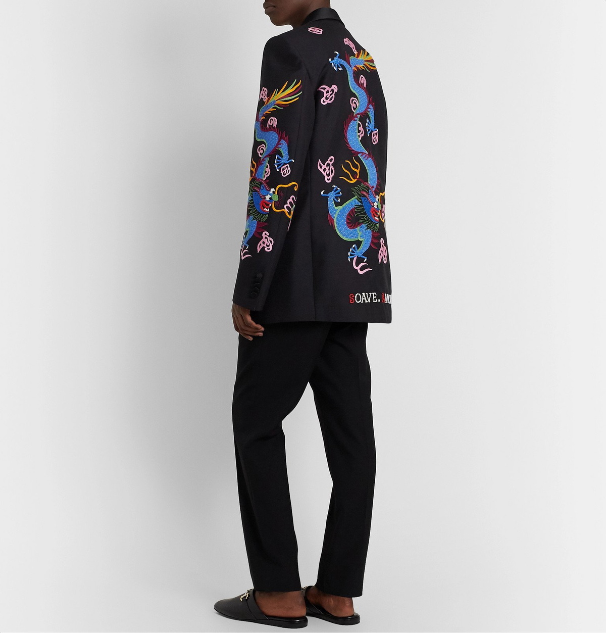 Gucci Dragon-embroidered Satin Bomber Jacket In Black