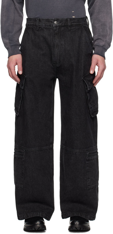 Photo: Izzue Black Faded Denim Cargo Pants