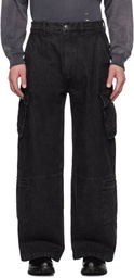 Izzue Black Faded Denim Cargo Pants