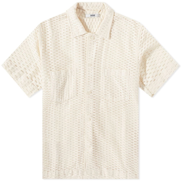 Photo: Bode Men's Sheer Brick Lace Vacation Shirt in Natural